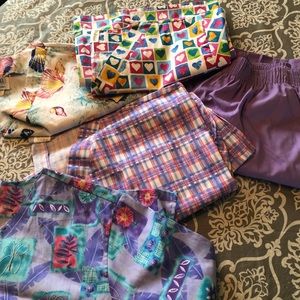 2x scrub tops and 1x scrub pants